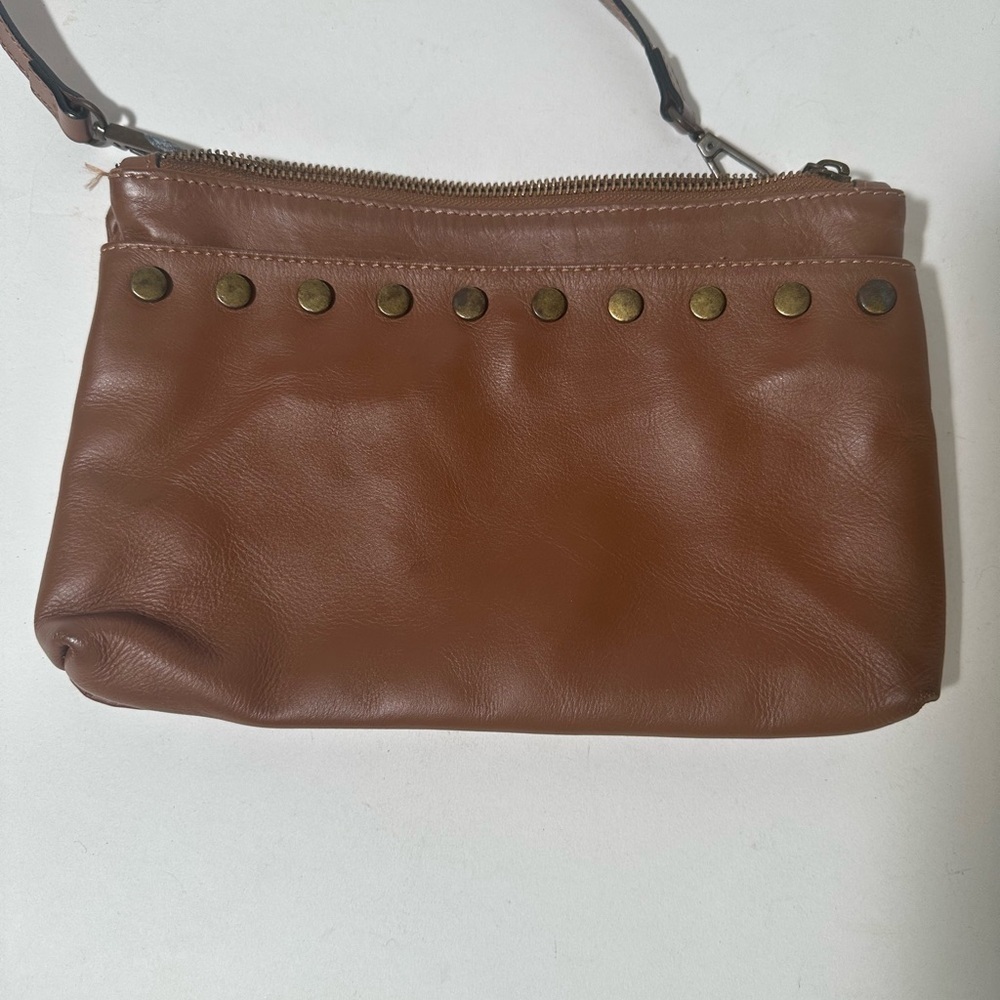 Valentina Fiore Brown Studded Leather Crossbody Bag